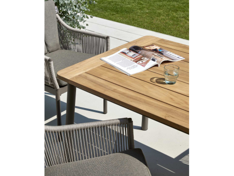 Apple Bee Bijou Diningtisch 180x90cm Aluminium Taupe mit Teak-Tischplatte